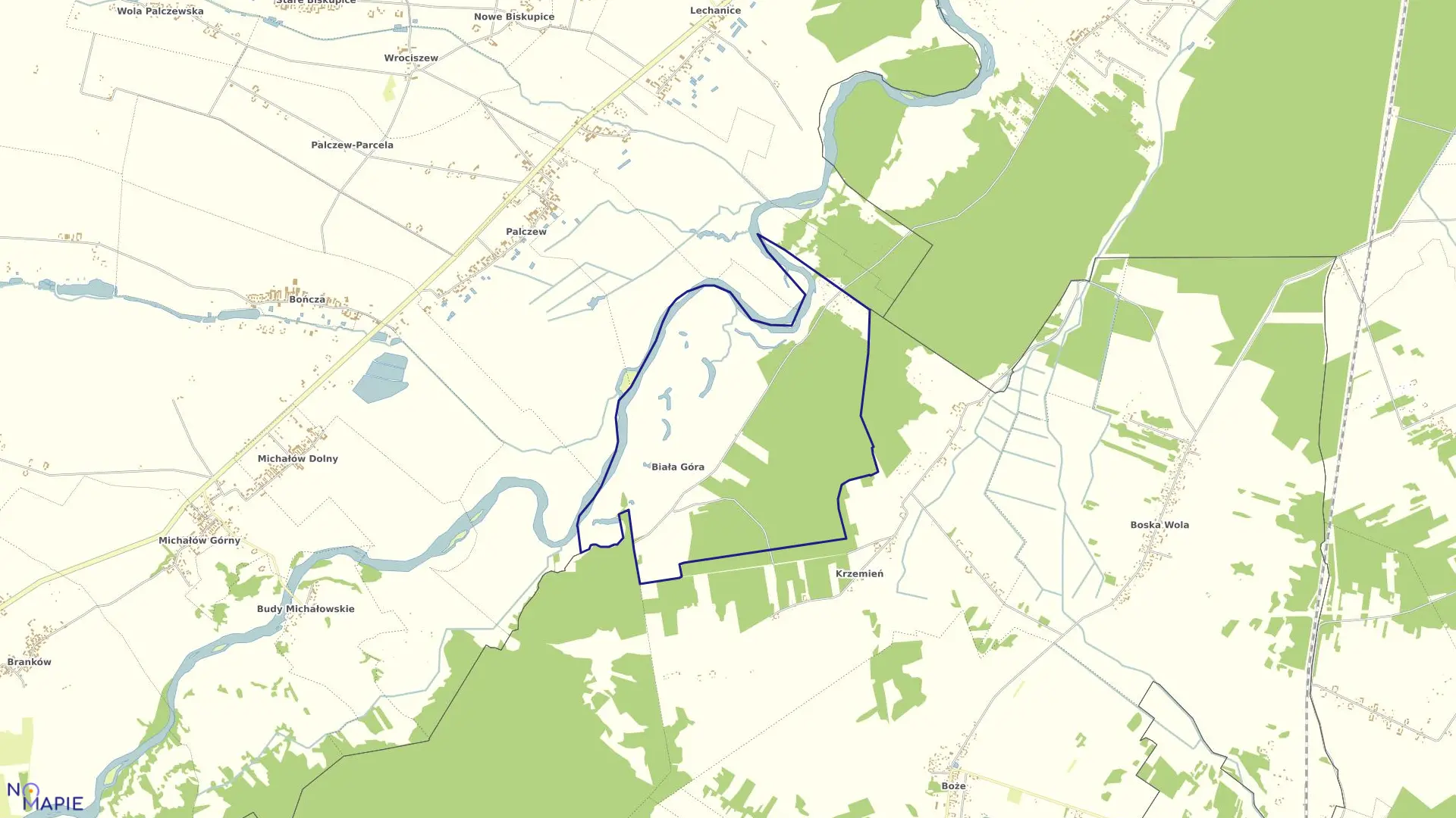 Mapa obrębu BIAŁA GÓRA w gminie Stromiec