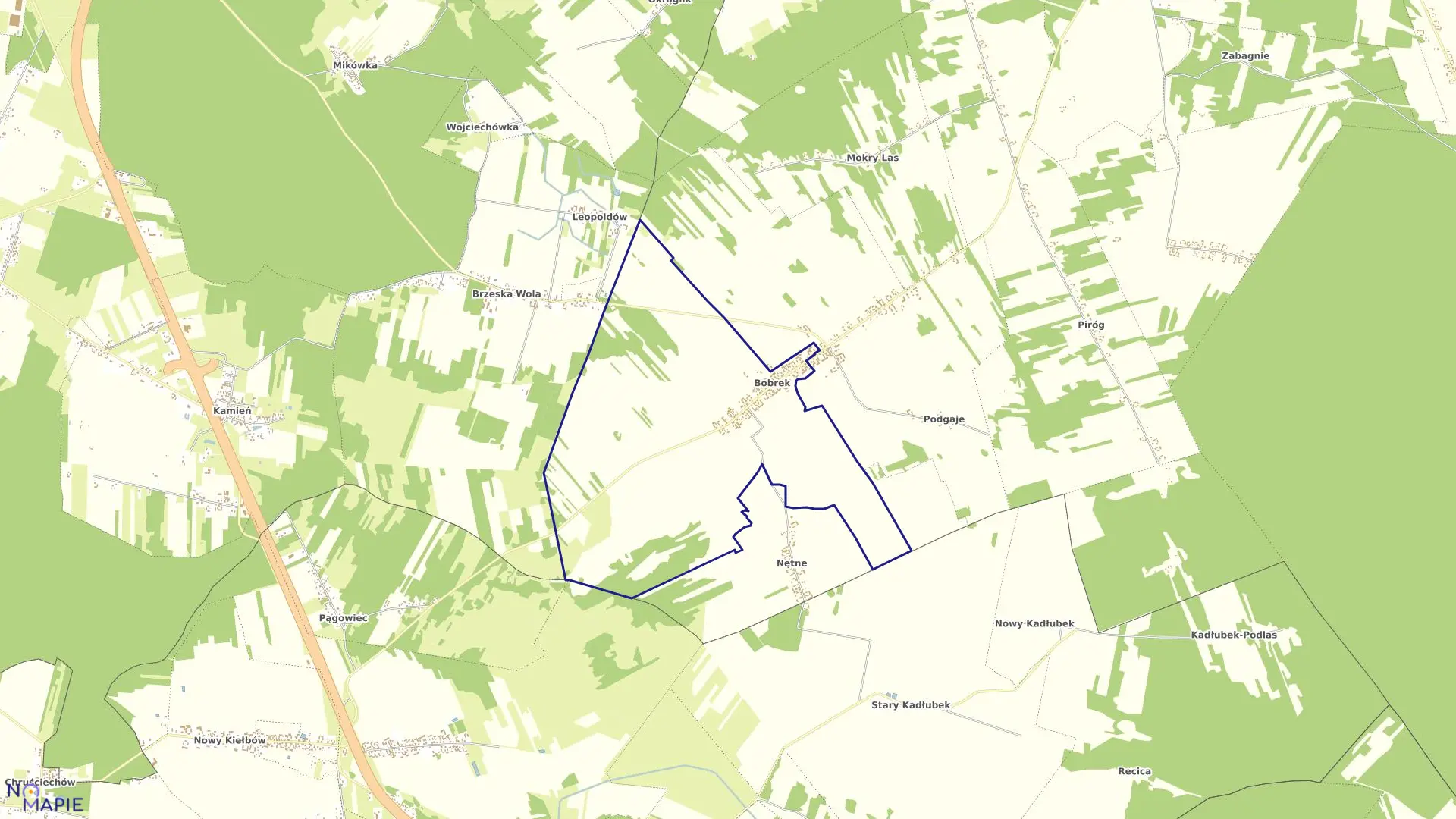 Mapa obrębu BOBREK w gminie Stromiec