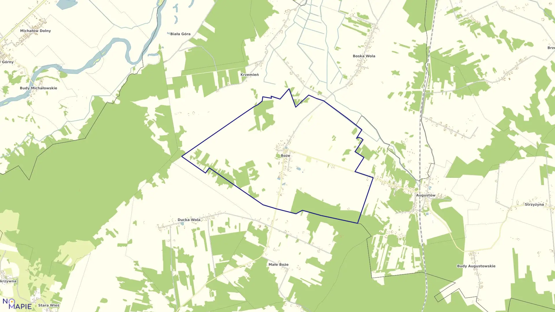 Mapa obrębu BOŻE w gminie Stromiec