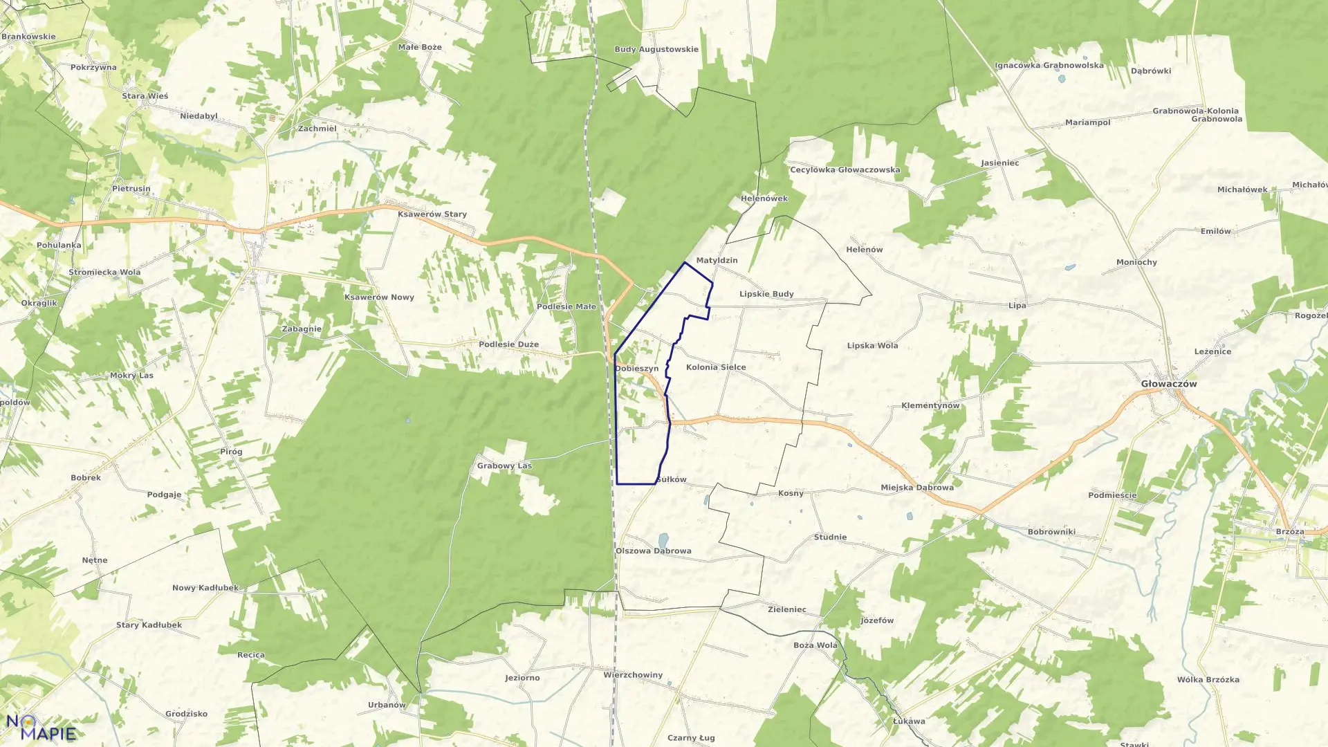 Mapa obrębu DOBIESZYN w gminie Stromiec