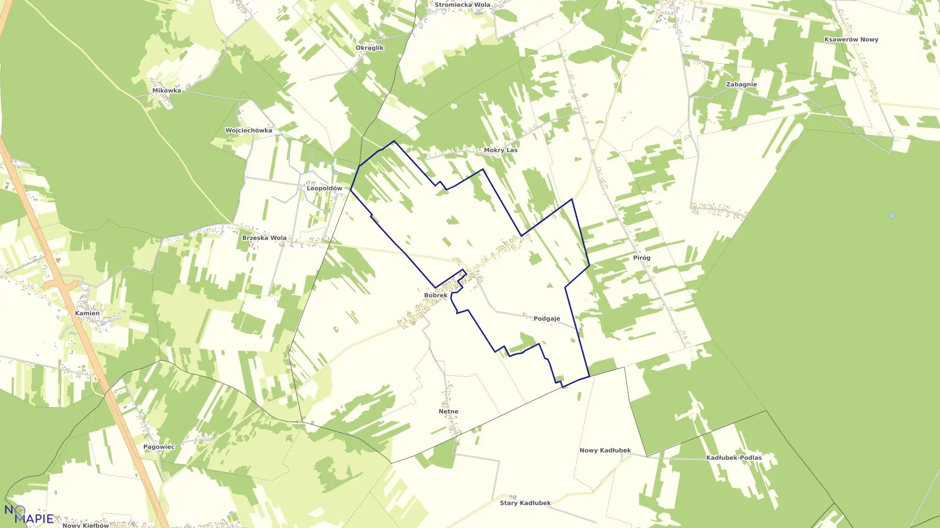 Mapa obrębu KOLONIA BOBREK w gminie Stromiec